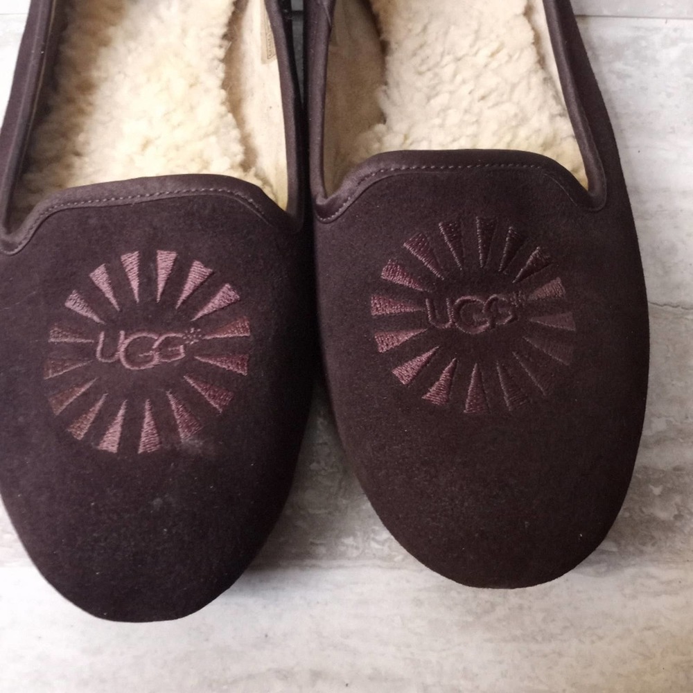 UGG Brown Suede Shearling Lined Flats - Picture 2 of 8